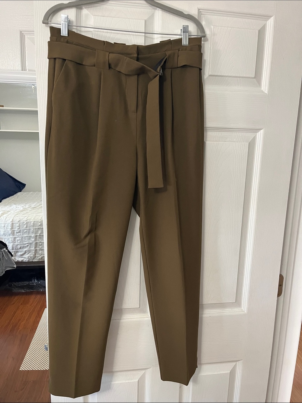 Topshop Olive Paperbag Trousers with Belt.